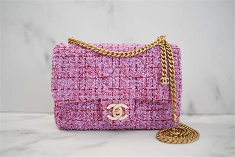 pink chanel tweed bag|Chanel pink tweed flap bag.